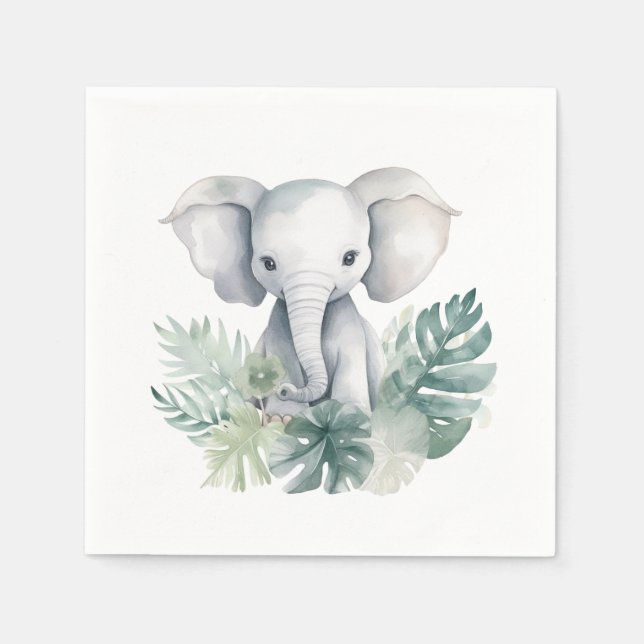 Serviette En Papier Eléphant Neutre Met Premier Anniversaire (Devant)