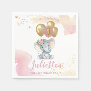 Serviette En Papier Eléphant rose de charme premier anniversaire fille