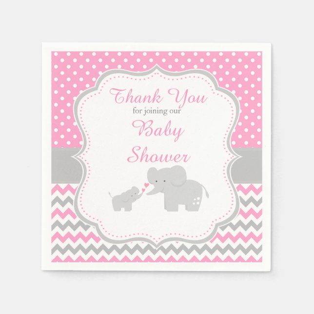 Serviette En Papier Elephant rose et gris Baby shower (Devant)