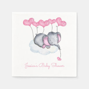 Serviette En Papier Eléphant sur nuage rose ballons Baby shower fille