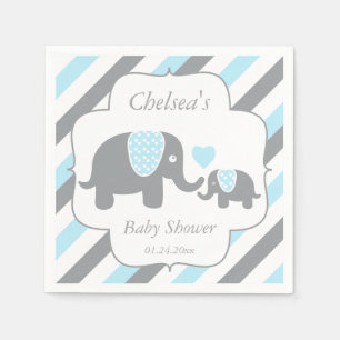 Serviette En Papier Éléphants à rayures blanches, bleues et grises Bab