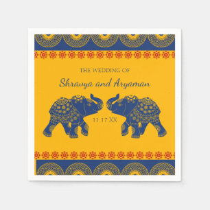 Serviette En Papier Eléphants à thème indiens en Mariage bleu royal