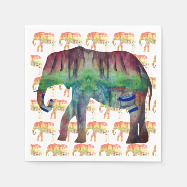 Serviette En Papier Eléphants aquarelle (Devant)