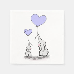 Serviette En Papier Eléphants   Baby shower Lilac Heart Balloons