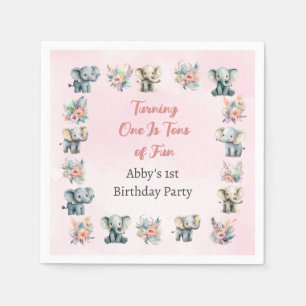 Serviette En Papier Elephants & Boho Jungle Fleurs sur Pink Anniversai