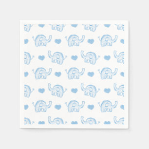 Serviette En Papier éléphants et coeurs de bébé bleu d'aquarelle