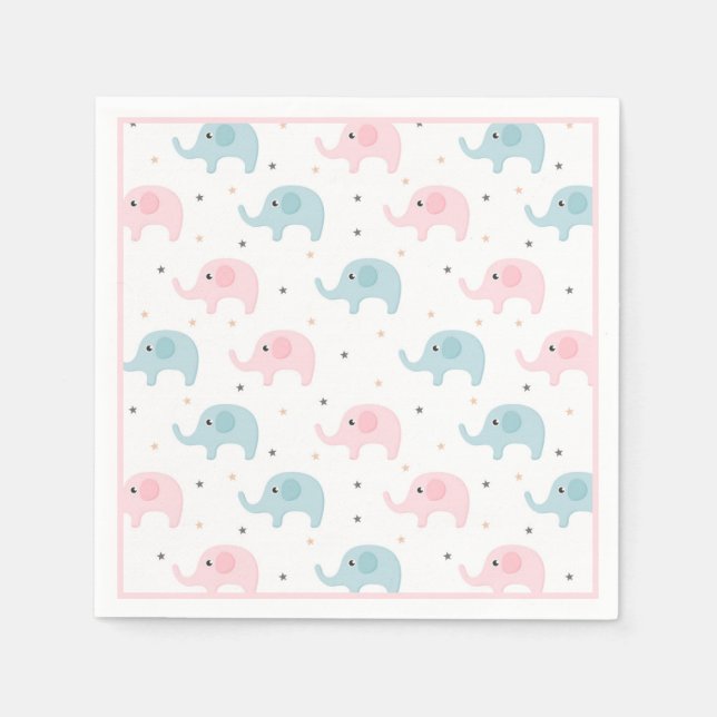 Serviette En Papier Eléphants roses fille Baby shower mignonne (Devant)