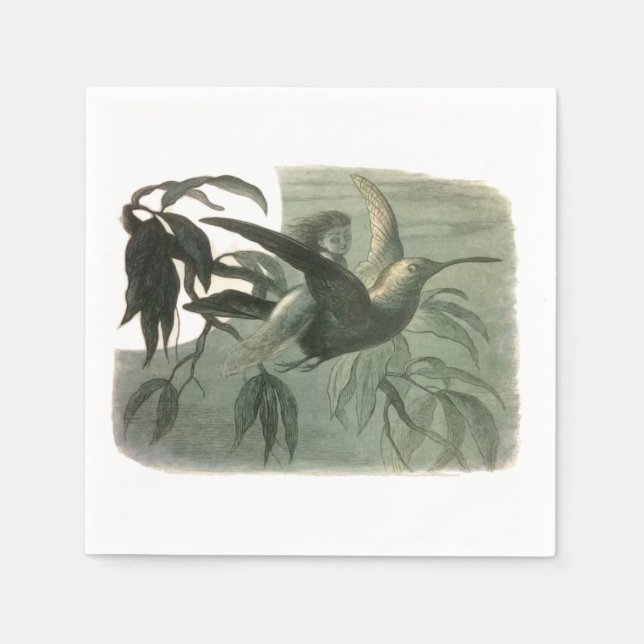 Serviette En Papier Elf Fairies Elves Lune Scène nocturne Oiseau Volan (Devant)