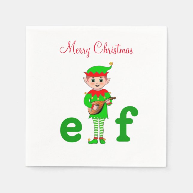 Serviette En Papier Elfe de la musique moderne de Noël en blanc (Devant)