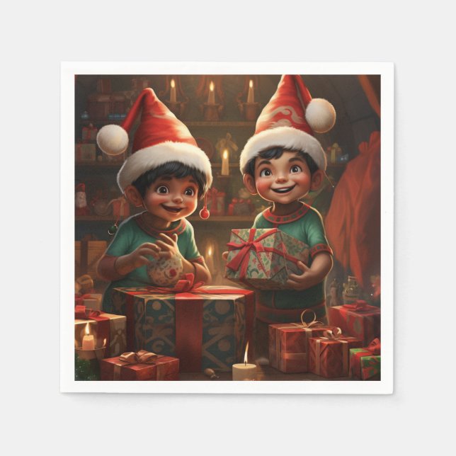 Serviette En Papier Elfs de Noël américains mexicains (Devant)