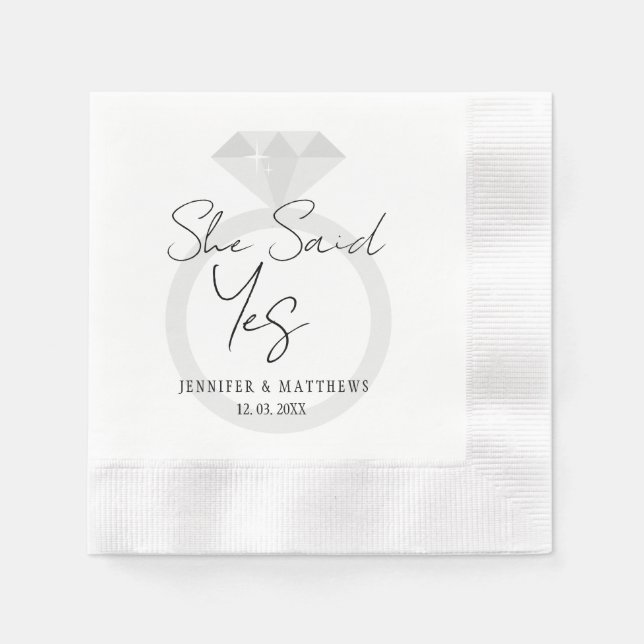 Serviette En Papier Elle A Dit Oui Diamond Anneau Mariage Monogram Nap (Devant)