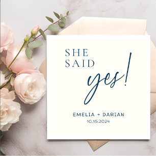 Serviette En Papier Elle A Dit Oui Engagement Partie Dusty Marine