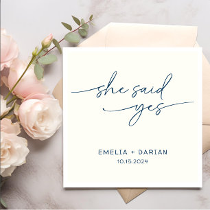 Serviette En Papier Elle A Dit Oui Engagement Partie Dusty Marine