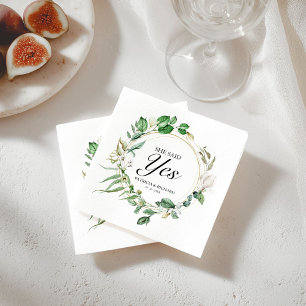 Serviette En Papier Elle A Dit Oui Fiançailles Géométrique Vert