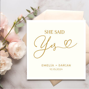 Serviette En Papier Elle A Dit Oui Partie Engagement Dusty Jaune