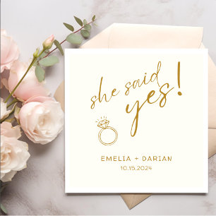 Serviette En Papier Elle A Dit Oui Partie Engagement Dusty Jaune
