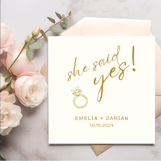 Serviette En Papier Elle A Dit Oui Partie Engagement Dusty Jaune