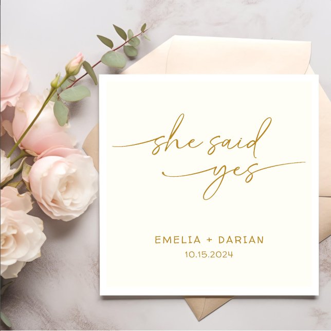 Serviette En Papier Elle A Dit Oui Partie Engagement Dusty Jaune (Créateur téléchargé)