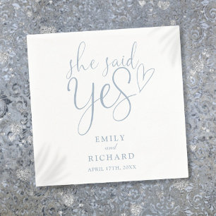 Serviette En Papier Elle A Dit Oui Partie Engagement Élégant Dusty Blu