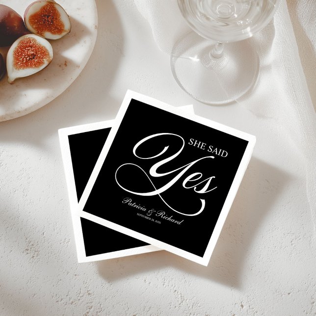 Serviette En Papier Elle A Dit Oui Partie Engagement Noir (Créateur téléchargé)