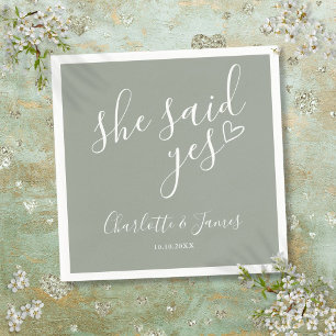 Serviette En Papier Elle A Dit Oui Partie Engagement Sage Green