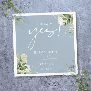 Serviette En Papier Elle a dit oui Verdure Bleu Poussiéreux Fête de Fi