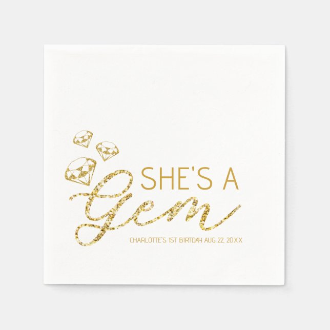 Serviette En Papier Elle a Gem - Gold Glam Anniversaire Napkins (Devant)