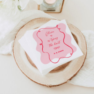 Serviette En Papier Elle attache le noeud rose rétro et rouge ondulé