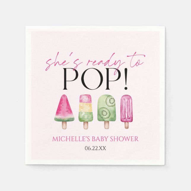 Serviette En Papier Elle est prête à pop ! Baby shower Popsicle (Devant)