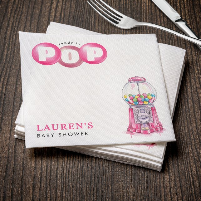 Serviette En Papier Elle est prête à taper Bubblegum Baby shower fille (She's Ready To Pop Bubblegum Pink Girl Baby Shower Napkins
)