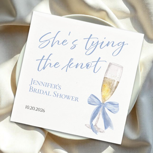 Serviette En Papier Elle noue le noeud | Fête des mariées Bleu Bow (Créateur téléchargé)