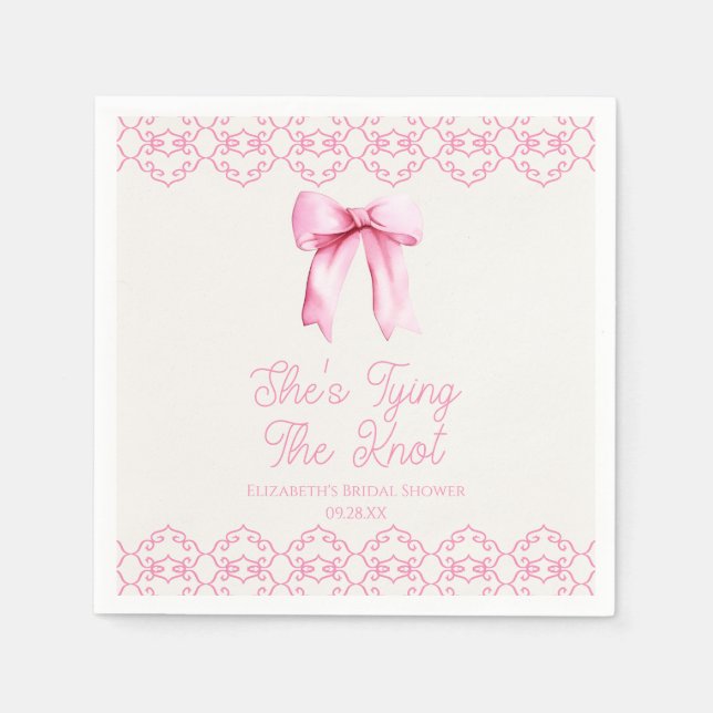 Serviette En Papier Elle Noue Le Nœud Rose Mariage Shower (Devant)