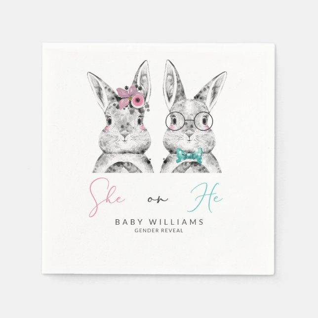 Serviette En Papier Elle ou He Pink & Blue Bunny Révélation de genre (Devant)