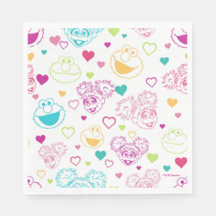 Serviette En Papier Elmo & Abby Cadabby Valentine Hearts Motif