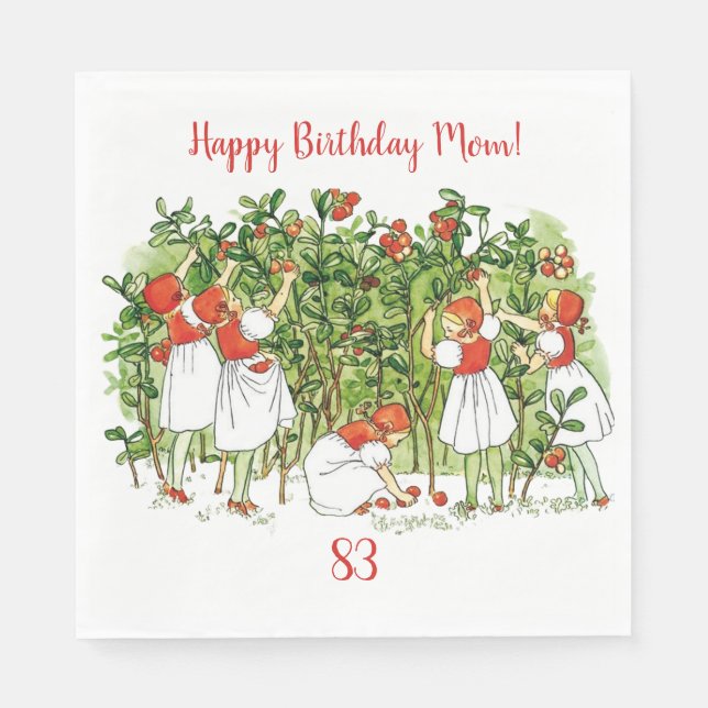 Serviette En Papier Elsa Beskow Fraise Girls Papier Napkin (Devant)