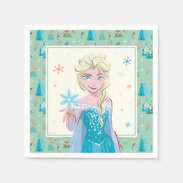 Serviette En Papier Elsa de Disney de Filles Florales Frozen Anniversa (Devant)