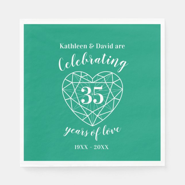Serviette En Papier Emerald anniversaire 35 ans d'amour serviettes ver (Devant)