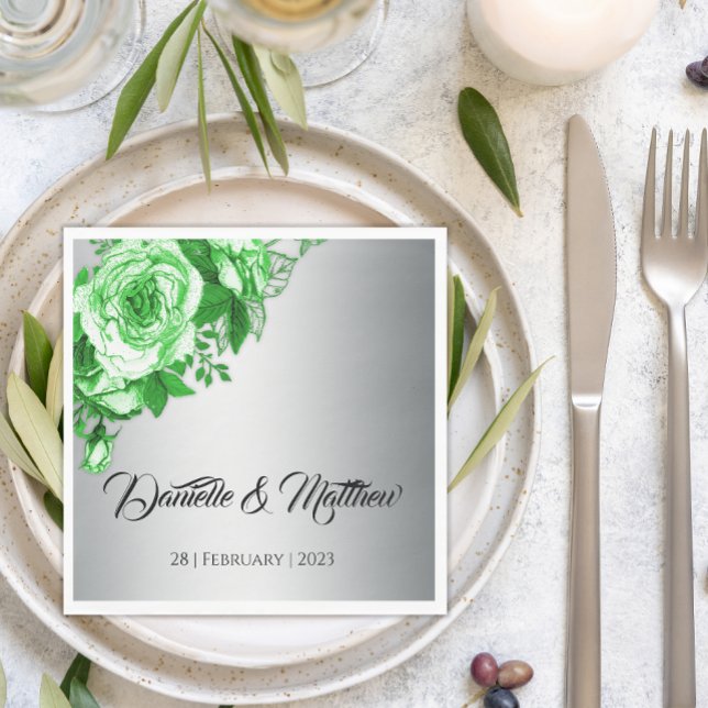 Serviette En Papier Emerald Elegance Silver Mariage (Créateur téléchargé)