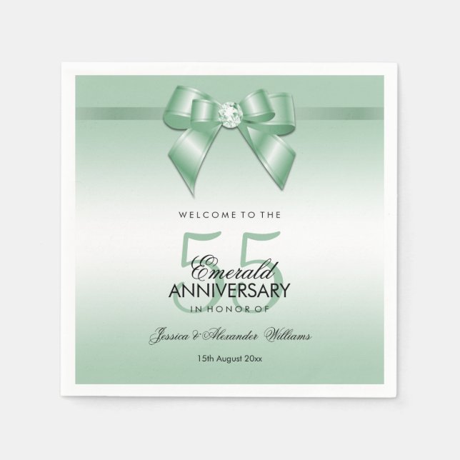 Serviette En Papier Emerald Gem Bow & Ribbon 55e anniversaire de Maria (Devant)