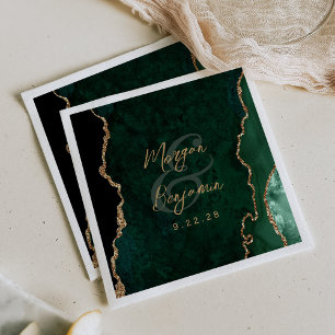 Serviette En Papier Emerald Green Agate Gold Mariage
