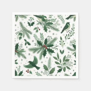 Serviette En Papier Emerald Green Birds and Boughs Holiday