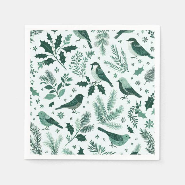 Serviette En Papier Emerald Green Birds and Boughs Holiday (Devant)