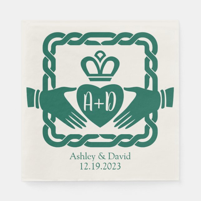 Serviette En Papier Emerald Green Celtic Knot Claddagh Mariage (Devant)