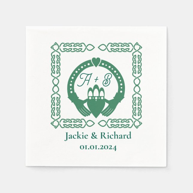 Serviette En Papier Emerald Green Celtic Knot Claddagh Mariage (Devant)