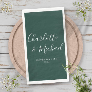 Serviette En Papier Emerald Green Elegant Signature Script Mariage