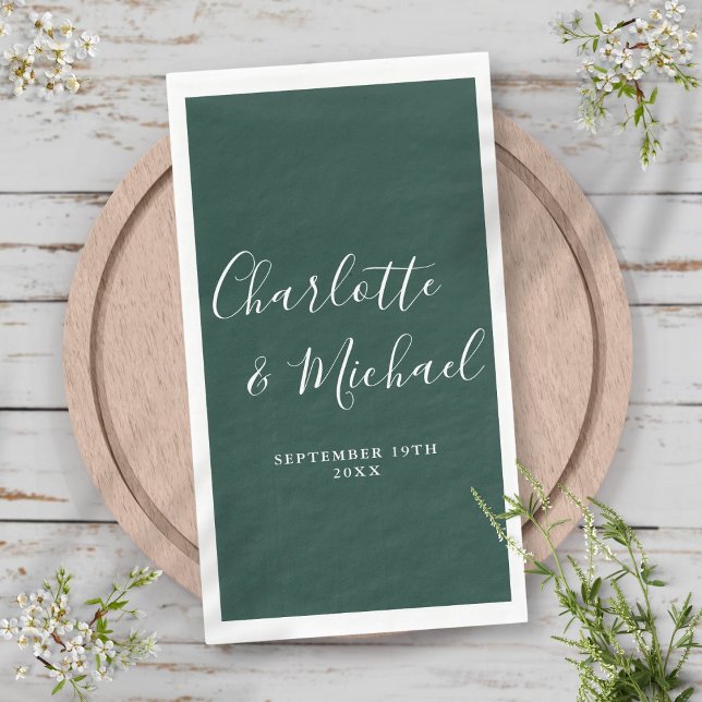 Serviette En Papier Emerald Green Elegant Signature Script Mariage (Emerald Green Elegant Signature Script Wedding Paper Guest Towels)