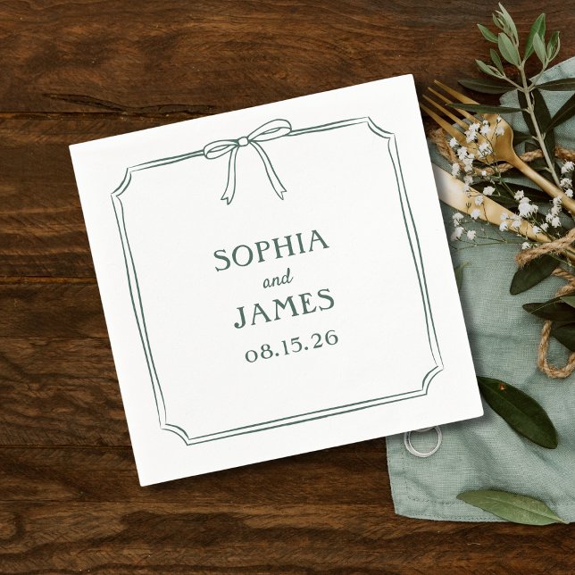 Serviette En Papier Emerald Green Elegant Whimsical Simple Bow Mariage (Créateur téléchargé)