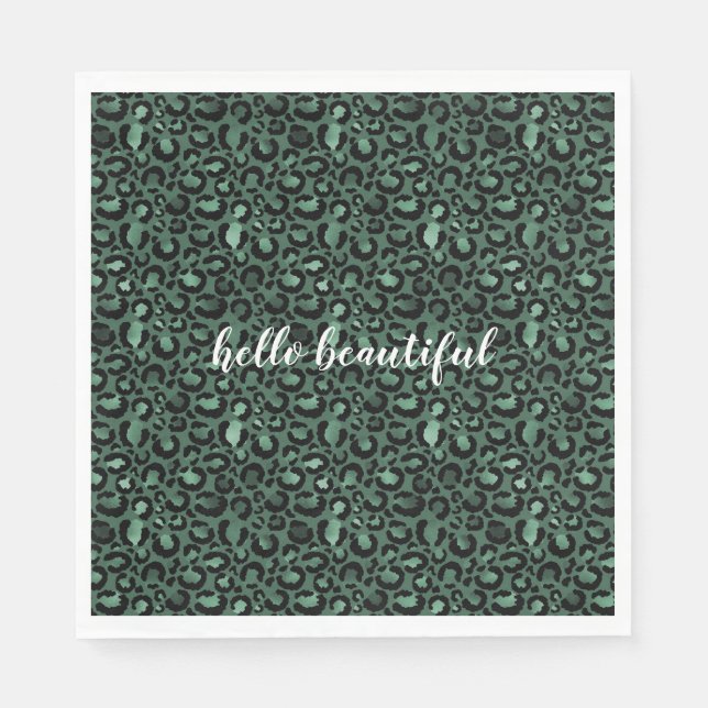 Serviette En Papier Emerald Green Empreinte de léopard (Devant)