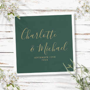 Serviette En Papier Emerald Green Et Gold Elegant Mariage Signature