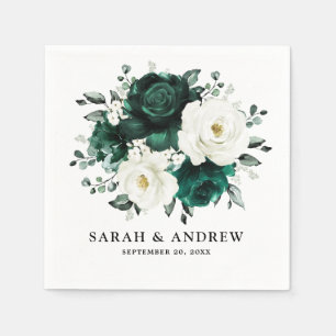 Serviette En Papier Emerald Green Eucalyptus Blanc Floral Mariage